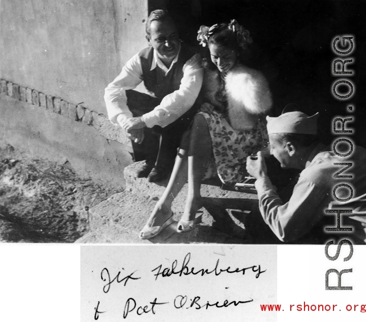 Jinx Falkenberg and Pat O'Brien with eager GI, in the CBI.