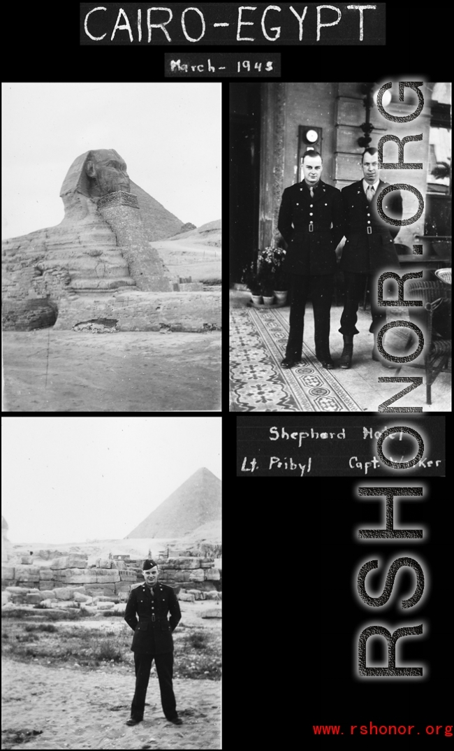 Lt. Pribyl and Cap. Walker in Cairo, Egypt, March 1945.  William Pribyl, 961st Petroleum Products Laboratory.
