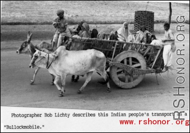 Cow cart in India during WWII.  Photo from Bob Lichty.