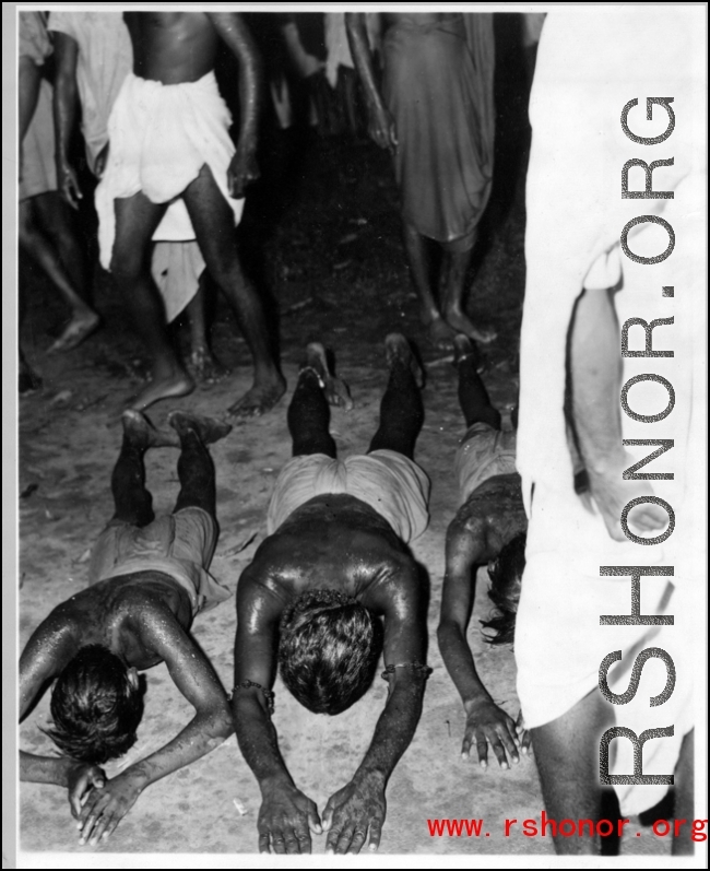 Religiously devoted men in India take part in self-flagellation and self-mutilation as a public performance of devotion to their gods. During WWII.
