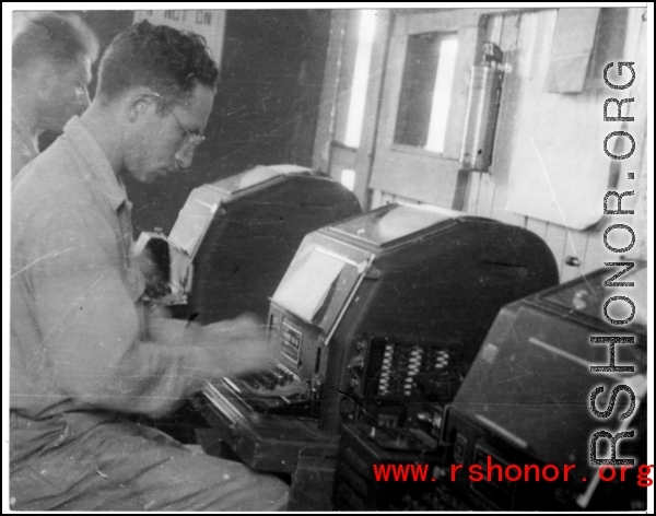 Teletype machine being used in the CBI during WWII. 