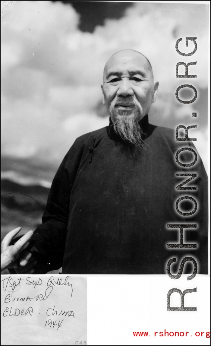 Elder Chinese gentleman along the Burma Road during WWII, 1944.  Photo by Syd Greenberg.