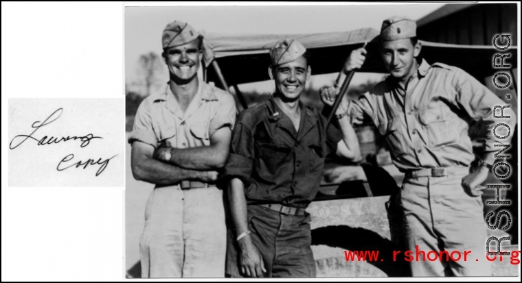 Three smiling GIs and a jeep in the CBI during WWII.