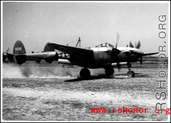 An American P-38 in motion on the ground in the CBI.