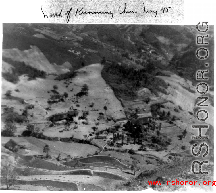 Aerial view of village near Kunming, China, May 1945.