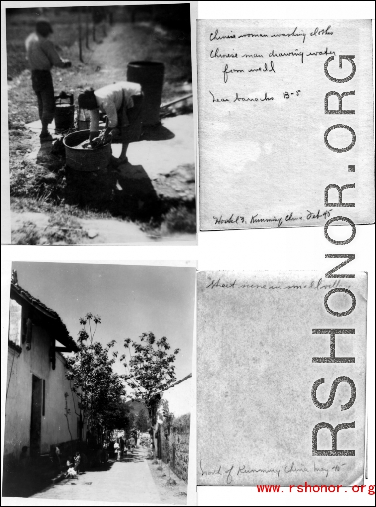 Rural life near Kunming, 1945--washing clothes and small road.