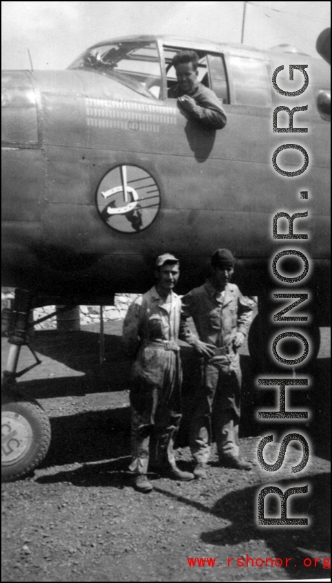 Elmer, Pete, Rex in B-25 of Ringer Squadron at Yangkai, 1944.