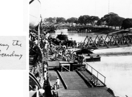 "The gang crossing the bridge and boarding in Calcutta." GIs return to US from the CBI after the war.