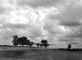 An American B-25 bomber, engines running, at Yangkai, Yunnan province, in the CBI.  (Image from the collection of Eugene Wozniak)