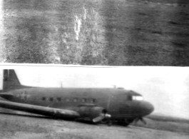 A C-47 transport hard on the ground in the CBI during WWII.