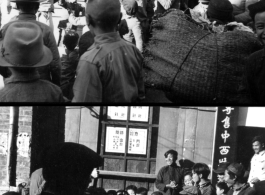 Street scene in Guilin, China, in 1944, during WWII--An American GI plays silly games with local kids to appreciative audience.