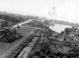 Bombing on Phu Lang Thuong railway bridge over the Thuong River at Bắc Giang City in French Indochina (Vietnam), during WWII. In northern Vietnam, and along a critical rail route used by the Japanese.  Coordinates:  21°16'32.69"N 106°11'9.28"E