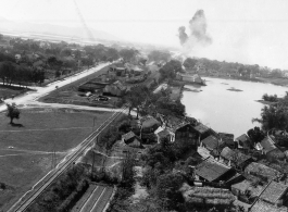 Bombing on Phu Lang Thuong railway bridge over the Thuong River at Bắc Giang City in French Indochina (Vietnam), during WWII. In northern Vietnam, and along a critical rail route used by the Japanese.  Coordinates:  21°16'32.69"N 106°11'9.28"E