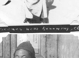 Scenes in Kunming, China, area during WWII: Old man smoking, poor young man.