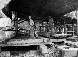 Operations of a mill of the 797th Engineer Forestry Company in Burma.  During WWII.