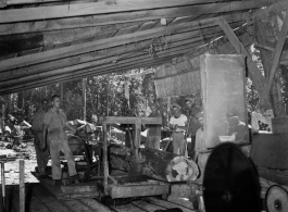 Operations of a lumber mill of the 797th Engineer Forestry Company in Burma.  During WWII.