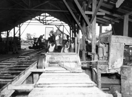 Operations of a lumber mill of the 797th Engineer Forestry Company in Burma.  During WWII.