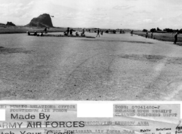 This is the Fourteenth Air Force base at Liuchow [Liuzhou] as Americans accompanying the Chinese Ground Forces found it ditched, pitterd, cratered, and mined upon their arrival after the Japanese had evacuated it.