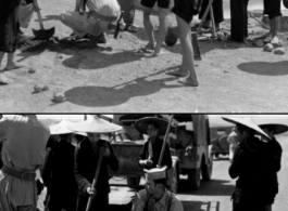 Setting explosives on bridge in 1944 during retreat from Japanese in Guangxi province, China, during WWII.