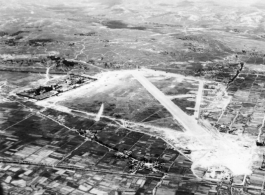 Aerial view of airbase in the CBI during WWII.  From the collection of Hal Geer.