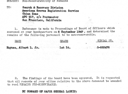 Individual Deceased Personnel File (IDPF) for Albert L. Haynes, MIA, China.