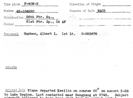 Individual Deceased Personnel File (IDPF) for Albert L. Haynes, MIA, China.