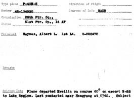 Individual Deceased Personnel File (IDPF) for Albert L. Haynes, MIA, China.