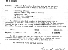 Individual Deceased Personnel File (IDPF) for Albert L. Haynes, MIA, China.