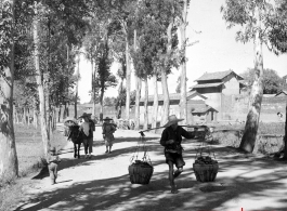 Local people walking near a village in Yunnan province, China. During WWII.