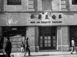 Scenes around Kunming city, Yunnan province, China, during WWII: A beauty parlor.