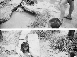 Women doing washing in an irrigation ditch in Yunnan, China, during WWII.