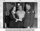 Miss Lily Pons of opera and radio fame, along with husband Andre Kostelanetz, meets C. L. Chennault on February 15, 1945, after her tour of American airfields in China.