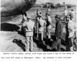 General Curtis LeMay at scene of first B-29 crash at Kharagpur, India.   Photo from Eldon F. Bradley (Sgt. Bradley in dark fatigues right foreground).