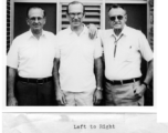 Reunion of  32nd Portable Surgical Hospital, in August, 1986, and remake of a war time photo. Left to right: Riley G. Malcom, Claude M. Fannin, John F. Holman.