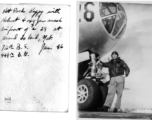 Hot Rock Kappy with helmet and oxygen mask in front of a B-29 at Grand Island, Nebraska, January 1946. 716th B.S., 449th B.G.