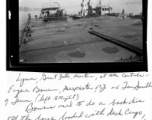 xxx"Lynn, Great Falls, Montana, at the controls. Eugene Bowers, Deepwater, New Jersey, and Lou Smith, of Tennessee (left to right).  Bowers used to do a back dive off the barge loaded with deck cargo, swim under the 110' barge and 40-plus foot catamaran, while we were underway, and catch a trailing lifeline with preserver attached.   Hooghly River (Howrah bridge in background, looking north, Calcutta on the right, and Howrah on the left.)"