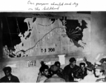 A daily map of progress back home by ship after the war of CBI veterans, crossing the Pacific, drawn on ship's bulkhead.