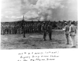 Company citation ceremony to the 1117th MP AVN Co., 10th Air Force, for the Myitkyina, Burma, Campaign (October 28, 1943-January 10, 1946).  Cpl Joseph R. Kernaghan.