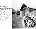 Left to right: 1st Sgt. Stevern, Sgt. Graham, Sgt. Plunkett, with the local boy "Jumbo" in front. In the CBI during WWII.