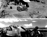 A North American B-25D of the 491st Bomb Squadron under goes  maintenance in a revetment at Yangkai, China in 1944. The aircraft is Sq # has been changed from "426", as seen on the side of the nose, to "447". 