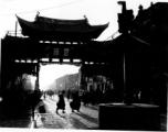 "Emerald Chicken Archway" 碧鸡坊 in Kunming during WWII.  Local people in Yunnan province, China, in Kunming city. In the CBI during WWII.