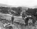 "Heading For Our new Home --After Flying The Hump Into Kunming We Moved By Truck Convoy To Our New Home In Kwelin. This Is A Photo Of The Convoy Stopped For A Break Along The Way. For The Final Leg Of This Trip We Loaded Everything On Flat Cars And Finished The Trip To Kwelin By Rail. " Caption courtesy of Elmer Bukey.