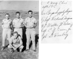 "These are some of the guys we went crying to to get some of the hard to get supplies; These were the 'Radar Riley's' of the 396th. Front: Cpl. G. Embry. Back: Sgt. Richard Hoffman, Warrant Officer Walter H. Nelson, Sgt. C.Y.Green. These guys and all the others in Tech Supply made our jobs a whole lot easier."  Air Corps Supply Depot staff, taken September 13, 1945.