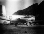 B-25 bomber at American base in Guangxi, China, during WWII.