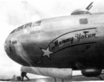 The B-29 bomber "Mammy Yokum" in China during WWII.   At one point this plane was piloted by Rolland Thomas Young, ASN #O684103, who was attached to 792nd Bombardment Squadron (H), 468th Bombardment Group, 58th Bombardment Wing, 20th Air Force on September 4, 1943, with rank of 2nd Lt. He was a captain in the Air National Guard (Indiana) after the war, and served in the Air Force during the Korean War. Rolland Thomas “Rollo” Young went by Tom Young in the military. Young was a native of Akron, Ohio.