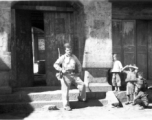 Clayton E. "Fred" Nash at town hall, 10 miles east of Yangkai, Spring 1945.   From the collection of Frank Bates.