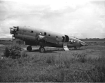 Fuselage of crashed American C-46 transport aircraft in the boneyard at the American airbase in Yunnan, China, during WWII--many of these were used as salvage for spare and repair parts for planes that were still flying.