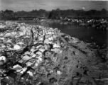 Aerial view of Liuzhou, Guangxi, China, during WWII, showing the break-neck post-occupation recovery and rebuilding after the Japanese retreat. 1945.