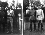 In left image a Chinese officer and Eugene Wozniak pose together; in the right image two Chinese officers pose together. In Yunnan, China, during WWII.