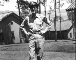 GI poses in hostel area at Yangkai air base during WWII.